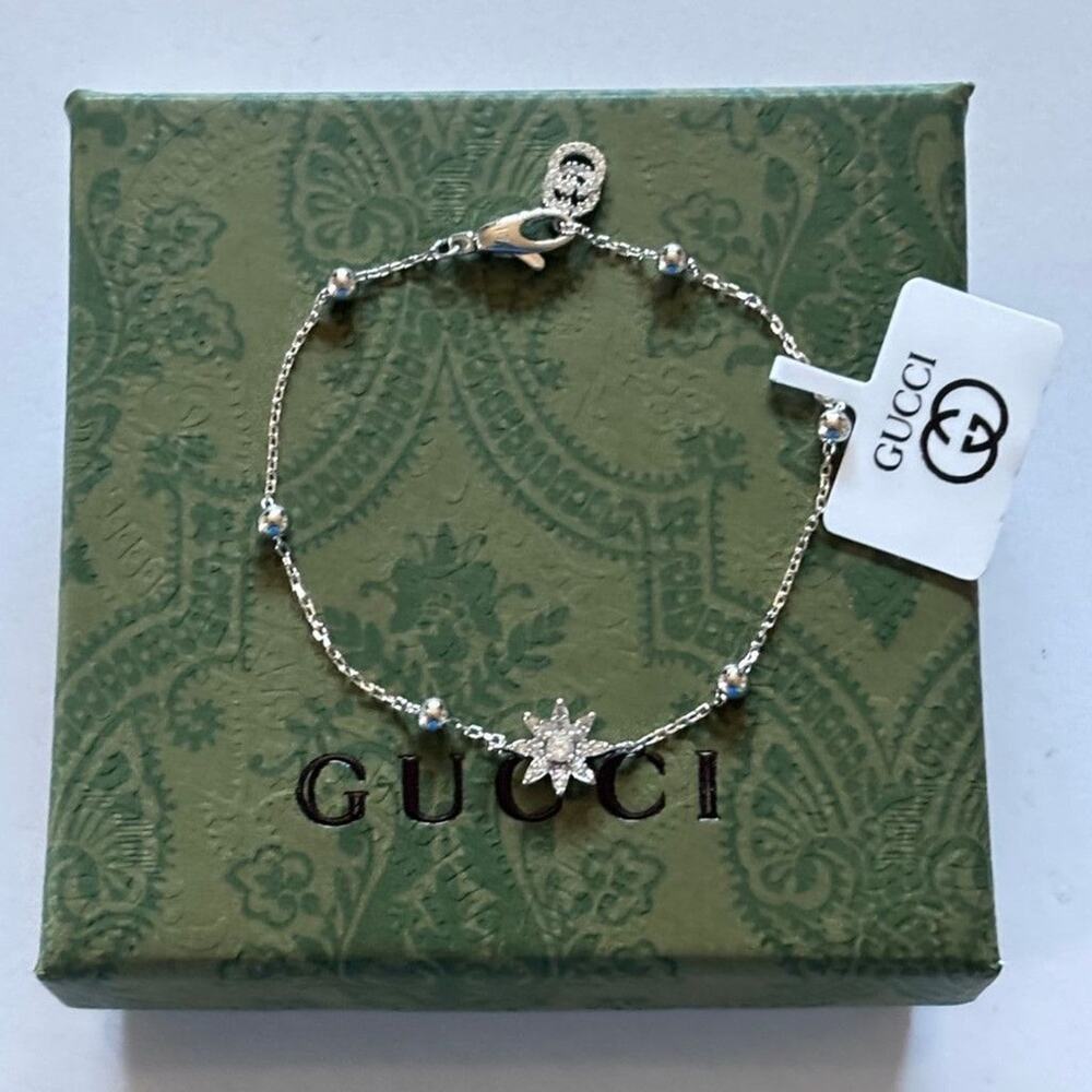 Bracelet Gucci Flora Diamond Charm 925 Sterling Silver Womens 7in⁠